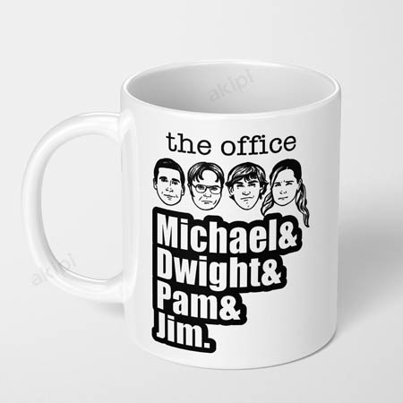 the office michael dwight pam and jim ceramic coffee mug